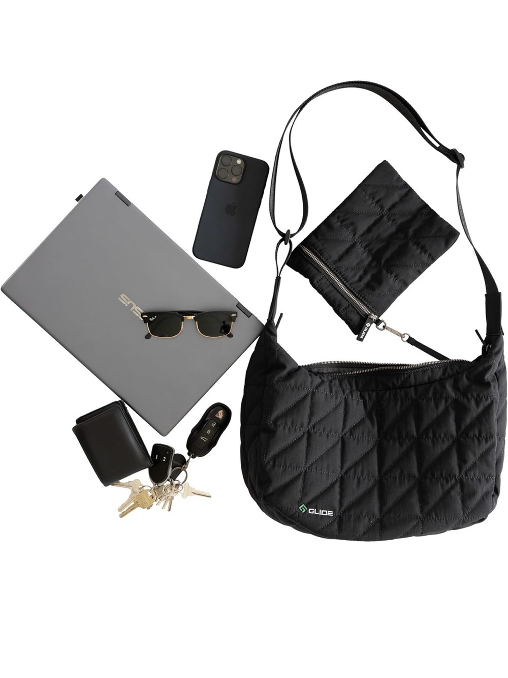 NWT Unisex Quilted Black Crossbody Bag